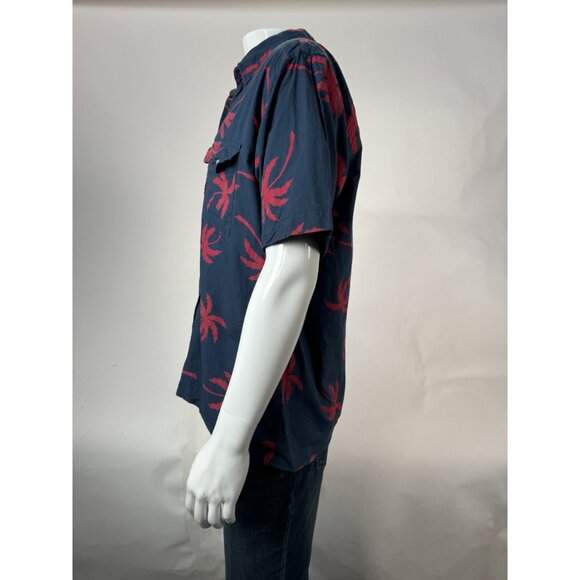 Paradise City Mens Large Hawaiian Shirt Blue & Red Palm Tree Print Short Sleeve - Picture 13 of 16